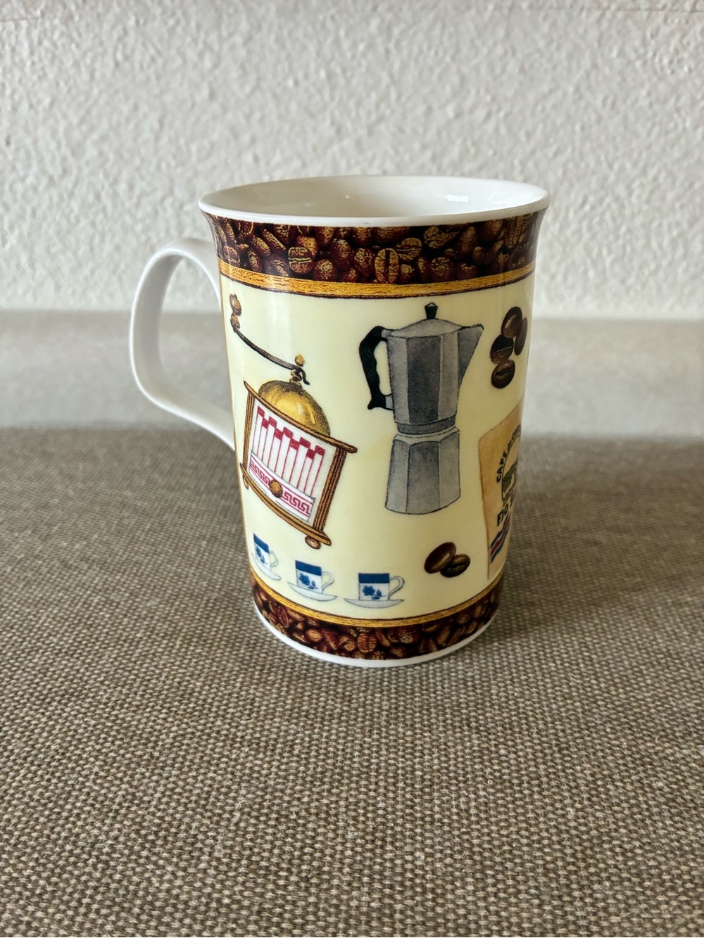 Rare Discontinued Roy Kirkham Fine Bone China Coffee Themed Mug